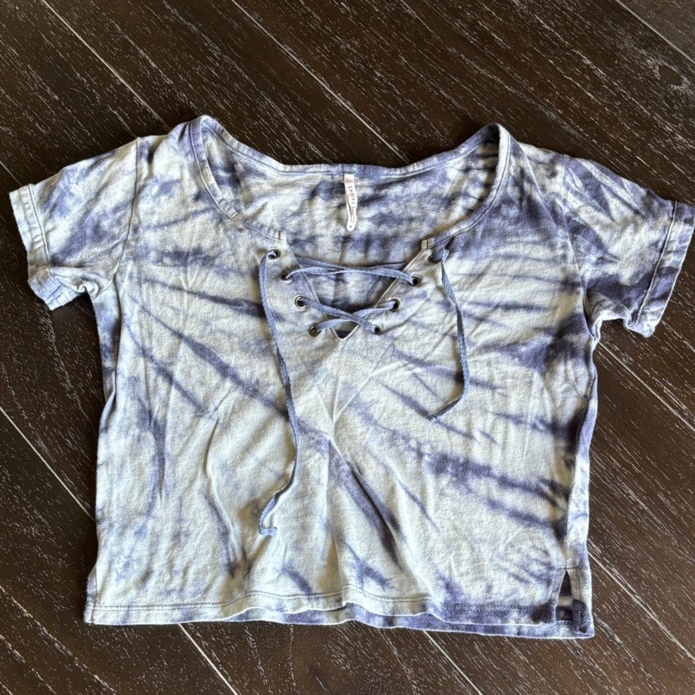 Empyre Blue Tie-Dye Lace-Up Crop Top